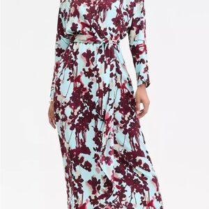 INC International Concepts Burgundy and Light Blue Floral Dress